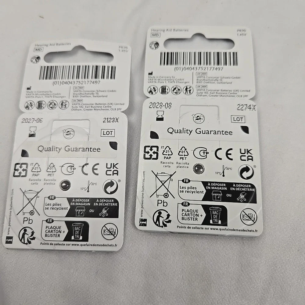 Power One 1.45V Hearing‎ Aid Batteries p10 PR70 11/24 2 Pks